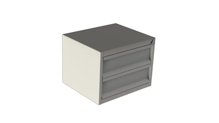 D&R 934-1016A two-drawer universal storage cabinet, compact unit with keyed lock above the drawer fronts