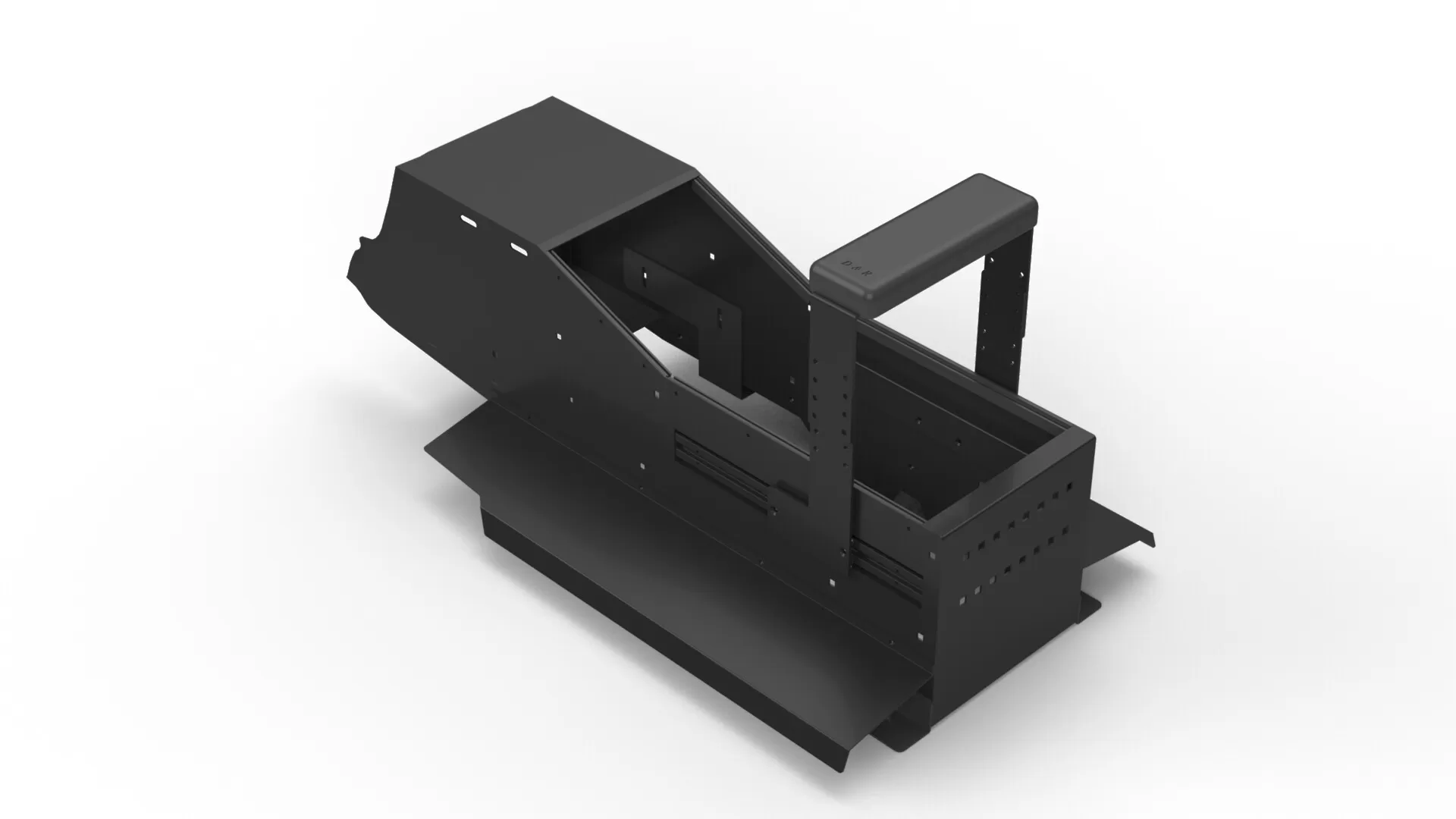 D&R 901-0173A emergency vehicle console for the Ram 1500 with sliding armrest and side storage pocket