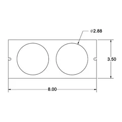 Dimensioned drawing showing two 2.88 inch diameter wells on an 8.00 by 3.50 inch plate