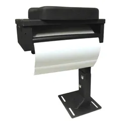 D&R CA-0211 printer armrest on a floor pedestal mount with paper feeding from the spool slot