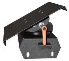 D&R LT7600 laptop mount swivel base with the mounting plate tilted up and orange locking swing-arm lever