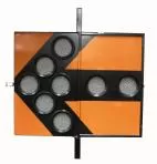 D&R 46069 enclosed aluminum arrowboard with eight amber PAR36 LED modules forming a left-pointing arrow