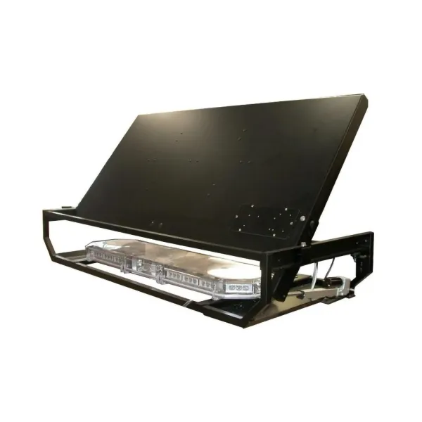 Rear of the raised board showing the plain black back panel, bolt-on mounting plate and the frame lightbar