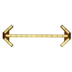 All amber LEDs illuminated across the centre bar and both angled end arrows, straight-on front view