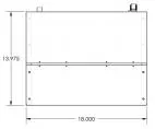 Dimensioned front drawing of the box, 18.000 wide by 13.975 high with the hinged cover line marked