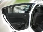 Rear door open on a Charger, showing the horizontal bar set fitted inside the door glass