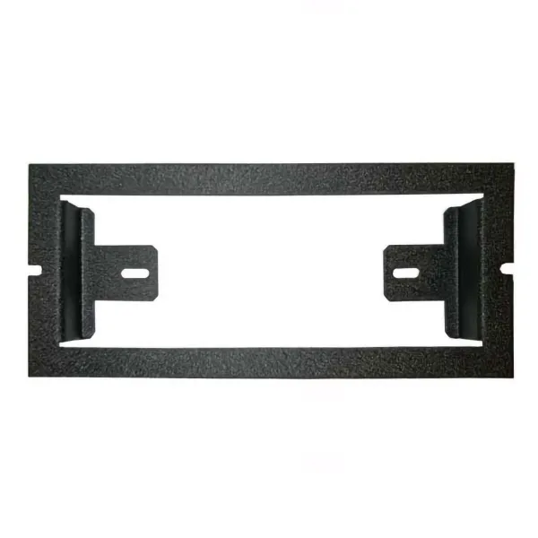 D&R console faceplate in a black textured finish with a rectangular radio cut-out and two slotted mounting brackets