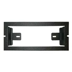 D&R console faceplate in a black textured finish with a rectangular radio cut-out and two slotted mounting brackets