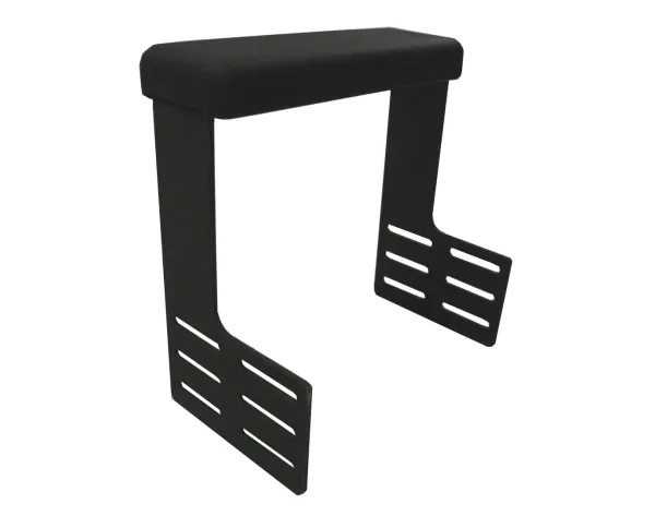 D&R 904-0123A console mount armrest with a black padded top and slotted steel mounting legs
