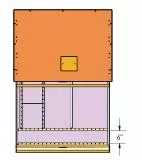 Top-down view showing the square access panel in the deck and the divider layout in the drawer below