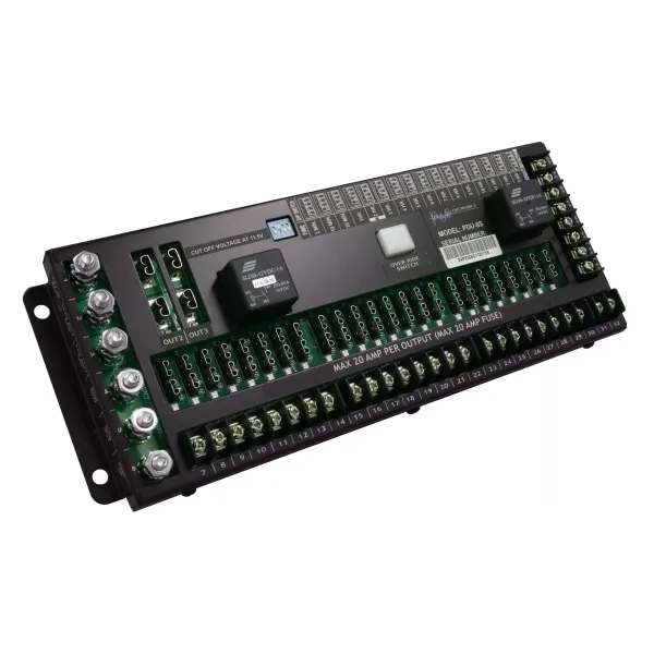 D&R PDU-8S power distribution unit with numbered output terminal blocks, relays and over-ride switch