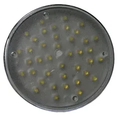 D&R PAR36-40A arrowboard lamp module with a clear lens over 40 amber LEDs, viewed straight on