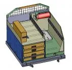 CAD view of the full assembly with cargo partition, stacked drawers, slide-out tray and extinguisher
