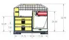 Dimensioned front elevation, drawer stack 19.75 wide beside a 17.50 wide equipment compartment