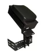 Side profile of the printer armrest showing the black padded top and adjustable console mounting arm
