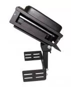 D&R CA-0210 printer armrest with padded lid and slotted mounting brackets, angled front view