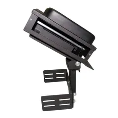 D&R CA-0210 printer armrest with padded lid and slotted mounting brackets, angled front view
