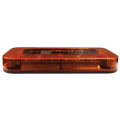 Front elevation of the amber unit showing the D&R MiniTech logo panel between the two LED rows