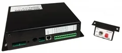 D&R ES6200-IQ compact electronic siren system with black amplifier, terminal strips and Wail/Yelp air horn remote