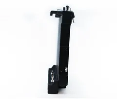 Narrow side profile with the key standing out of the lock at the top and the connector at the foot