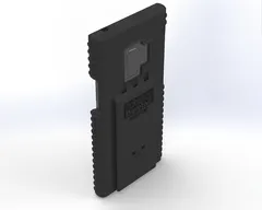 Galaxy S9 fitted in the case, camera module visible through the rear cutout at a three-quarter angle