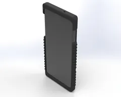Front of the assembled case with the phone fitted, screen edges protected by the ribbed bumper