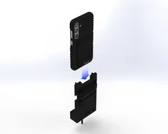 Back of the cased Galaxy phone showing its dovetail mounting plate above the empty cradle