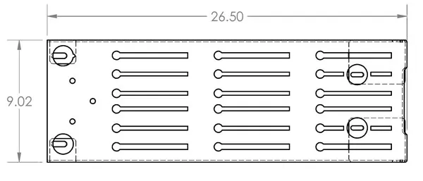Top-view dimensioned drawing of the floorplate measuring 26.50 by 9.02 with six rows of slots