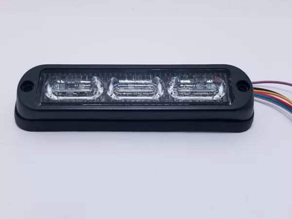 D&R PY-9672-X thin sealed surface mount LED module with three clear lens optics and a wiring pigtail