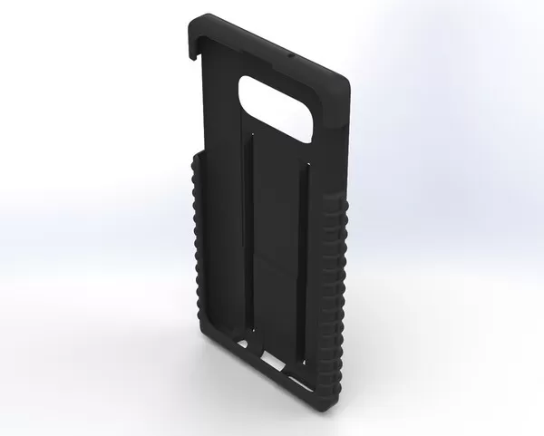 Angled look into the empty S10e shell, corner grips and slotted inner back wall in view