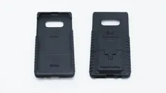 Two S10e cases side by side, one turned inside up and embossed S10e, the other marked Patent Pending