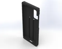 Angled look into the empty shell, ribbed corner grips and the two long dock slots in view