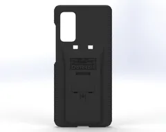 D&R Dovetail phone case for the Galaxy S20Fe, rear view with the dock plate and tall camera cutout