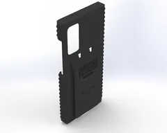 Empty S20Fe case at a three-quarter rear angle, ribbed side grips and open camera cutout