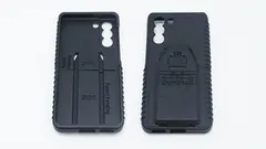 Both case halves side by side, inner face marked S21 and Patent Pending, outer face D&R Dovetail