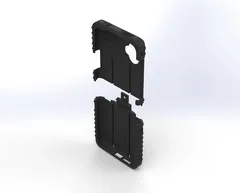 Both halves separated with their inner faces up, showing the alignment tab and screw boss