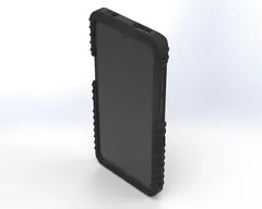 Front three-quarter of the empty case showing the screen opening and thick corner bumpers