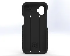 Inside of the two-piece case with XC6 PRO molded at the top and bottom of the phone cavity