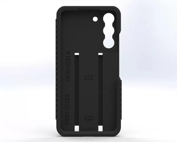 Straight-on view of the case interior, moulded part numbers P820-0021A and P820-0022A beside S22