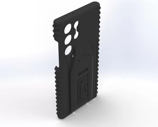 Angled rear view of the S22 Ultra case, four camera cut-outs and deep ribbed side grips