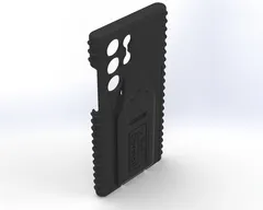 Angled rear view of the S22 Ultra case, four camera cut-outs and deep ribbed side grips