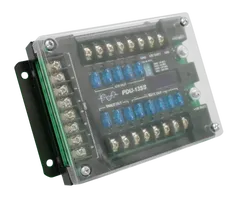 Clear cover over the fuse rows, with the GND BATT. and +12V BATT. stud posts at the right side