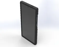 Front three-quarter of the assembled case, tall screen opening and ribbed edge grips