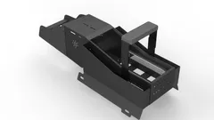 Overhead angle of the console showing the open equipment bay, mounting rails and floor plate tabs