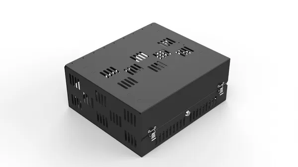D&R 934-1034A vented electronics storage box with louvred lid, quick latches and slotted side panels